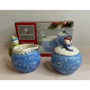 WHOLE HOME HOLIDAY SNOWMAN CREAMER & SUGAR SET.
